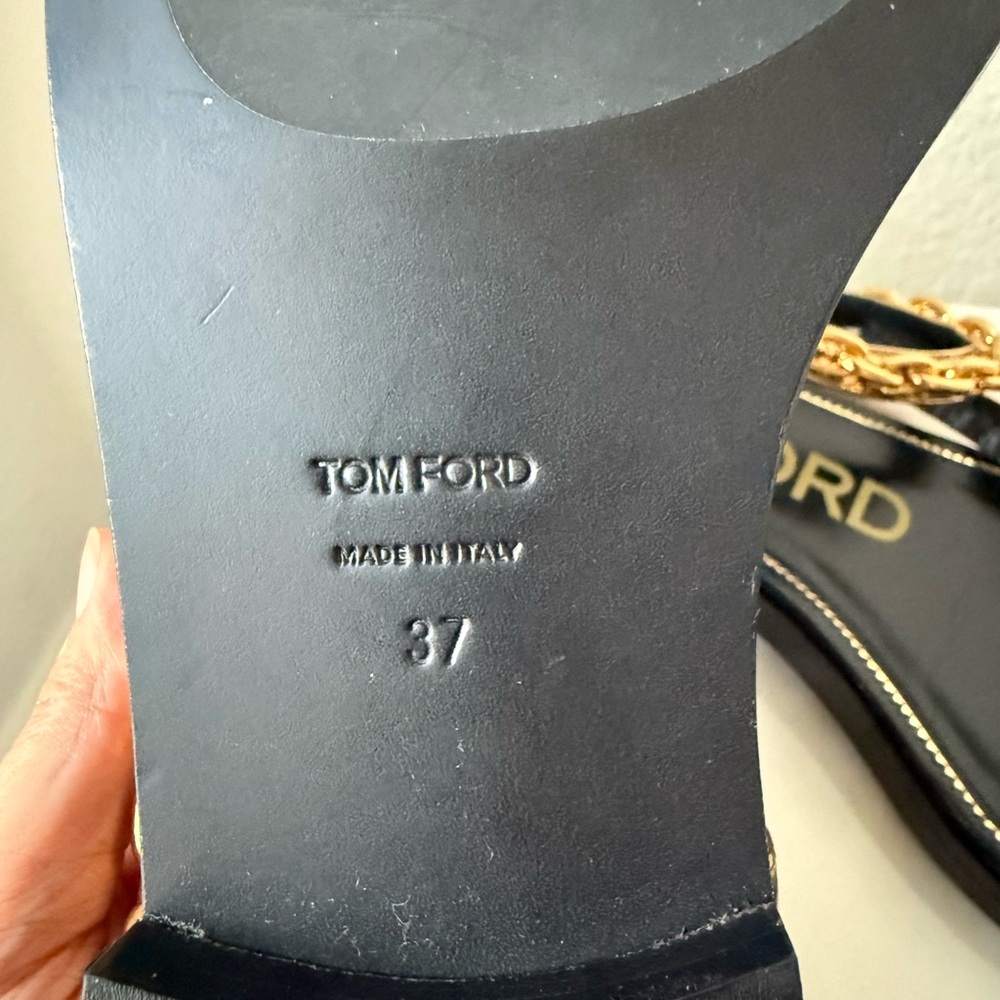 Tom Ford MIRROR LEATHER CURVE CHAIN THONG SANDAL Size 37 - Picture 8 of 14